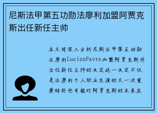 尼斯法甲第五功勋法廖利加盟阿贾克斯出任新任主帅 尼斯法甲第五功勋法廖利加盟阿贾克斯出任新任主帅